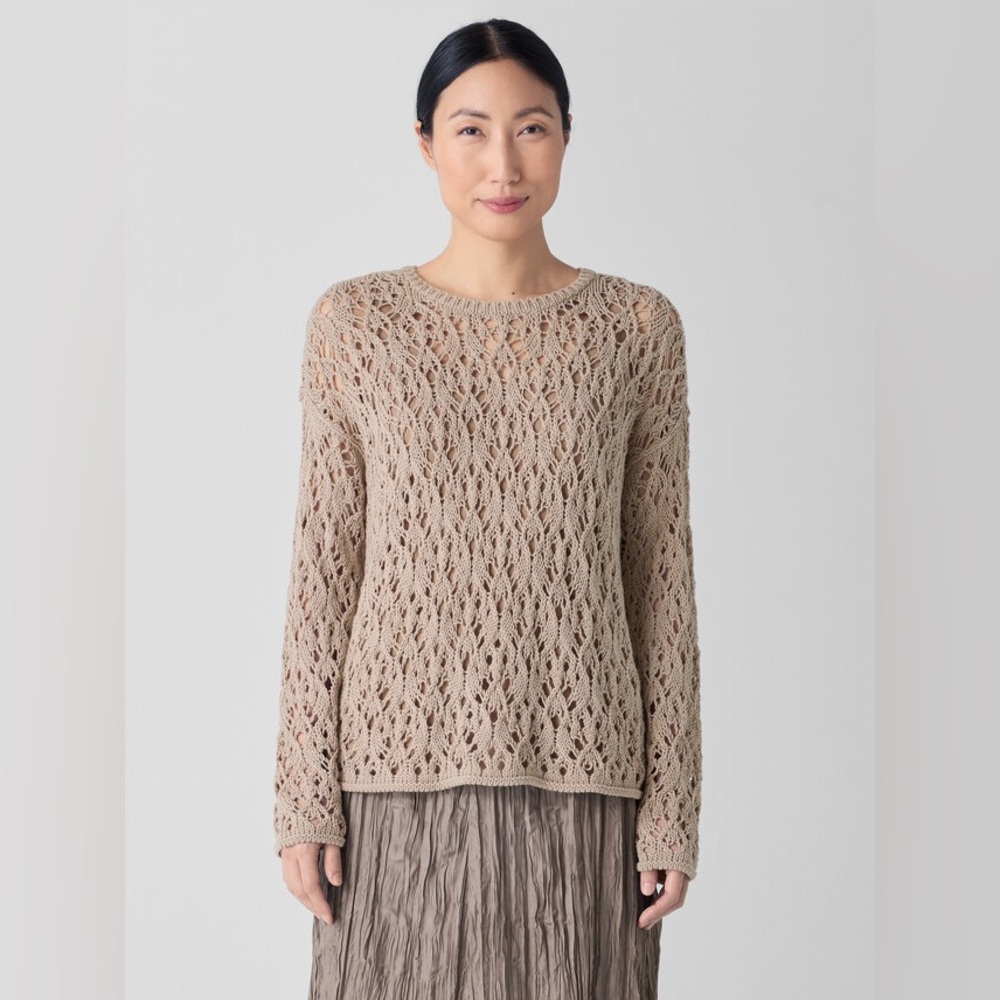 Eileen Fisher 2025 XS Peruvian Organic Cotton Cord Crew Neck Top Wheat